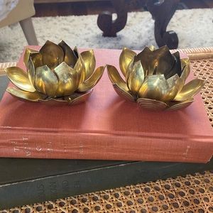 Vintage Brass Lotus Candleholders